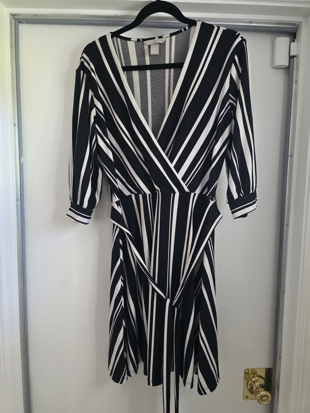 H&M Black and White Striped Midi Wrap Dress
